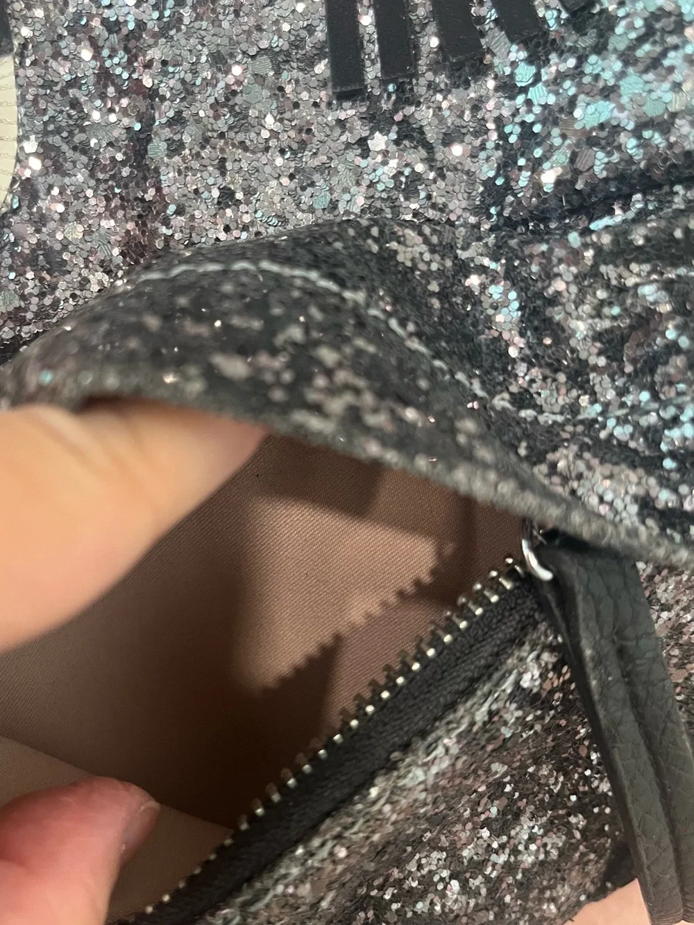 Chiara Ferragni Flirting Glitter Backpack Dark Silver Black Eye Leather Mini